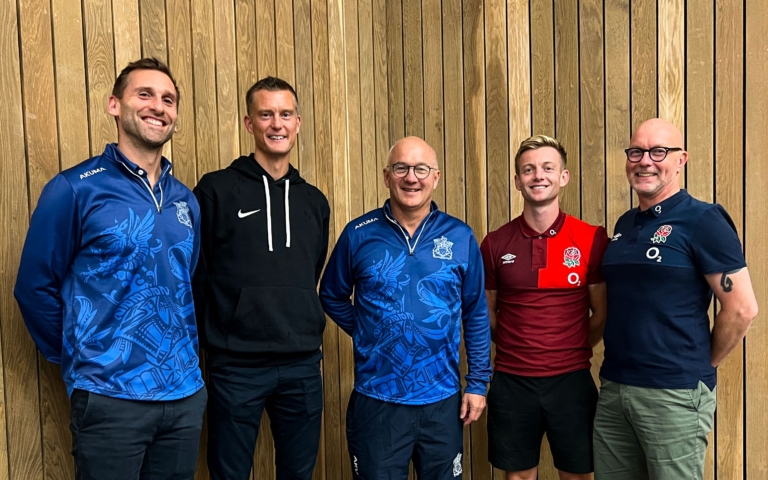 L-R: Matt Tansley, Head of Sport and Active Life at University of Gloucestershire; professional football match official Tim Wood; Chris White, RFU Professional Match Officials coach; professional rugby match official Christophe Ridley; Michael Patz, England Rugby Match Official Development Manager - picture contributed
